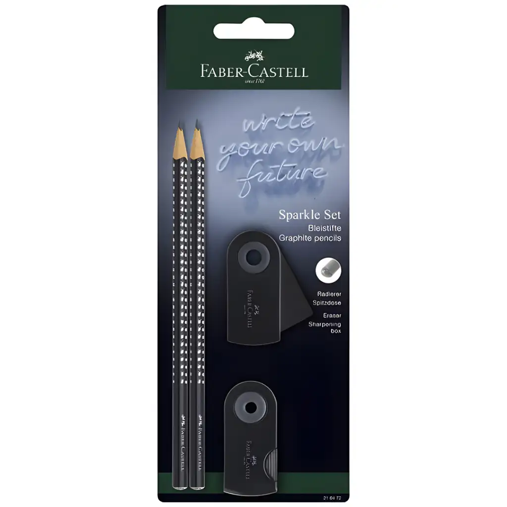 imagen de Faber-Castell: GRIP Sparkle set de 4 lápices de grafito negros con goma de borrar y sacapuntas 1
