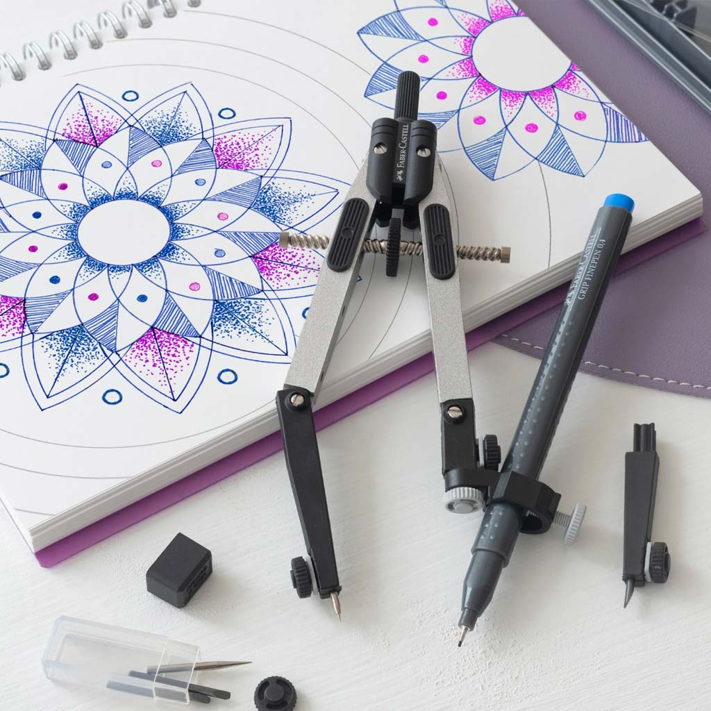 imagen de Faber-Castell: Juego de Compás de Ajuste Rápido con Adaptador Universal – Color Plateado 2