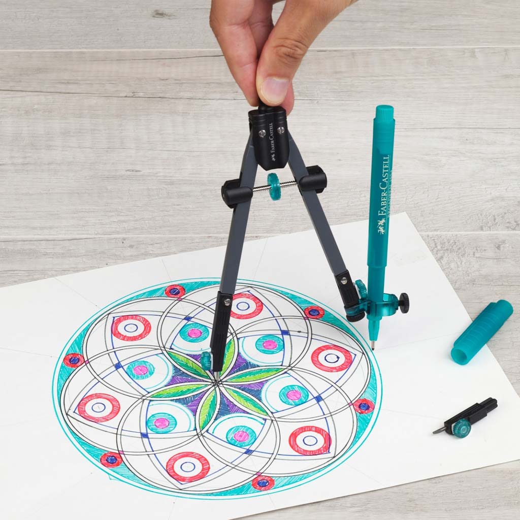 imagen de Faber-Castell: Juego de Compás de Ajuste Rápido con Adaptador Universal – Color Plateado 3