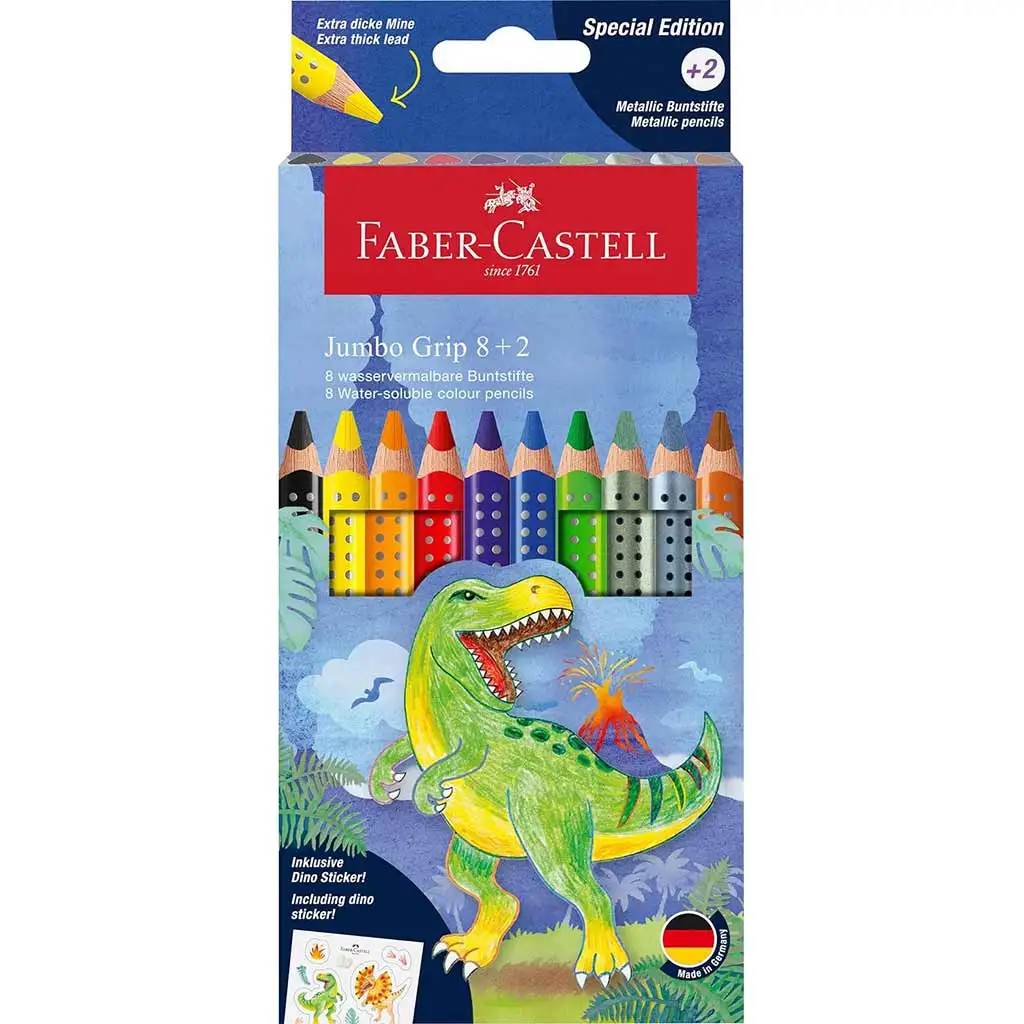 imagen de Faber-Castell: Jumbo GRIP set de lápices de colores de dinosaurios 8+2 unidades 1