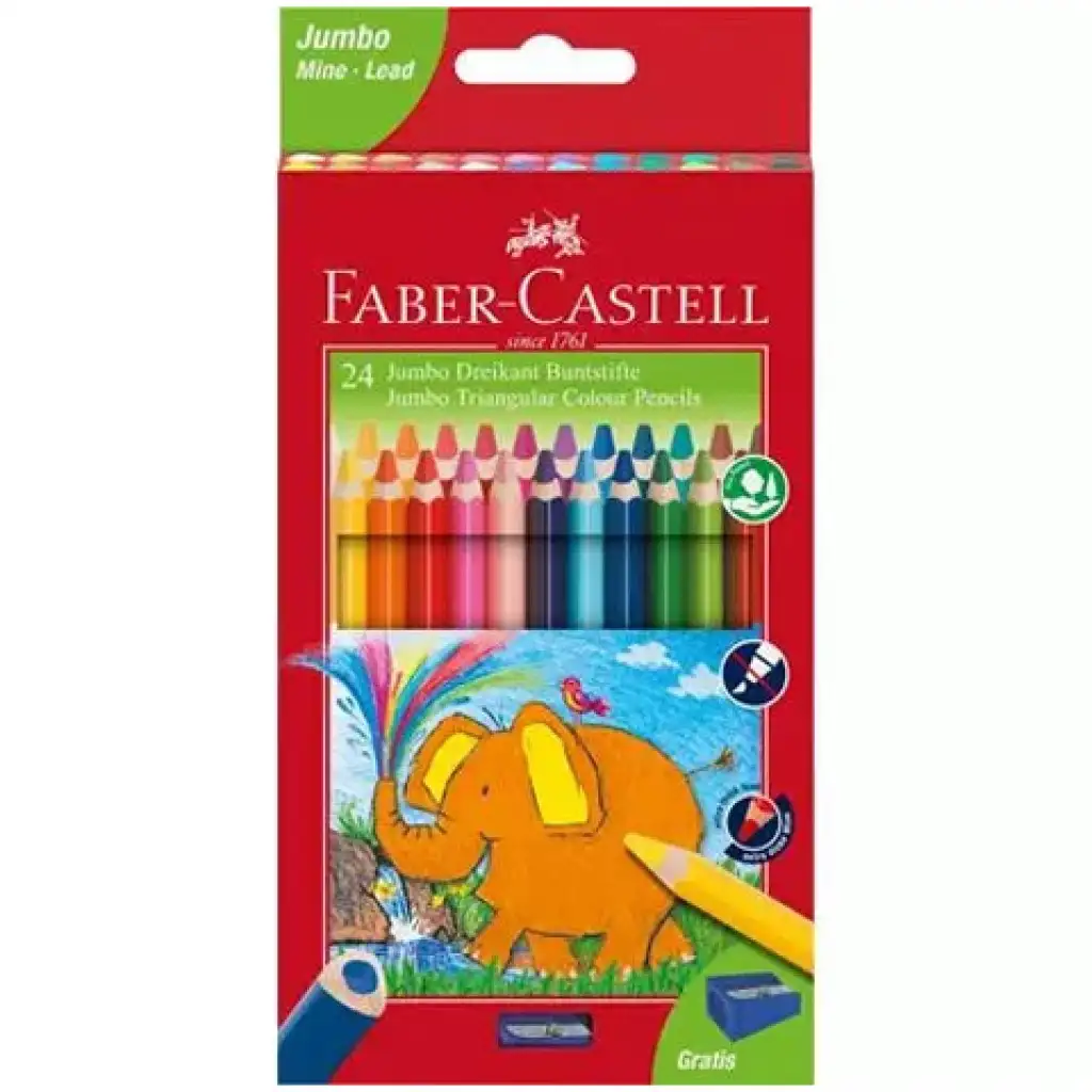 imagen de Faber-Castell: Jumbo set de 24 lápices de colores triangulares con sacapuntas 1