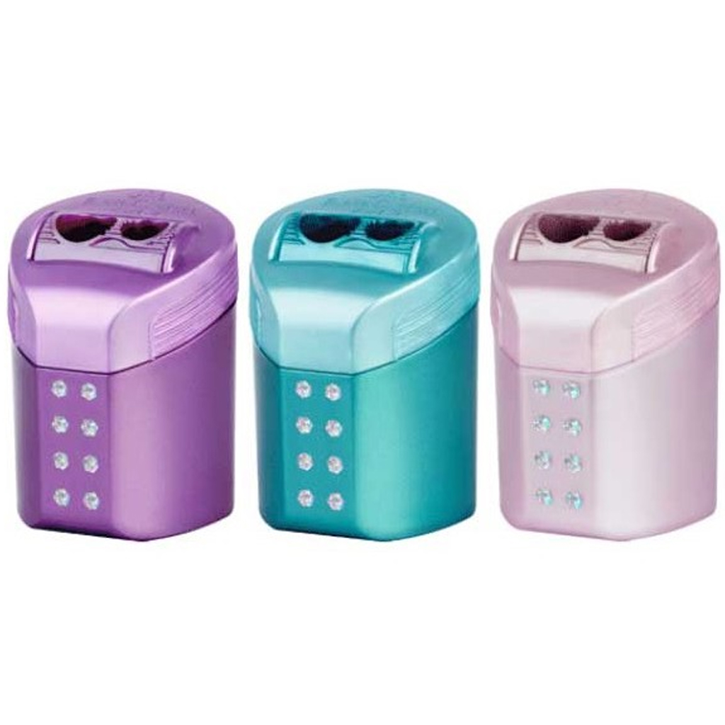 imagen de Faber-Castell: RollOn Sparkle sacapuntas de dos agujeros con depósito en varios colores 1ud 1