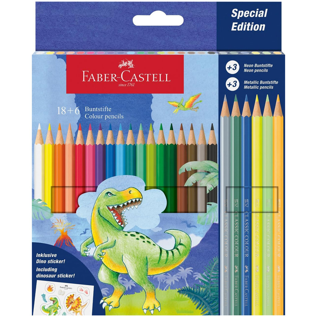 imagen de Faber-Castell: Set de lápices de colores de dinosaurios 18+6ud 1