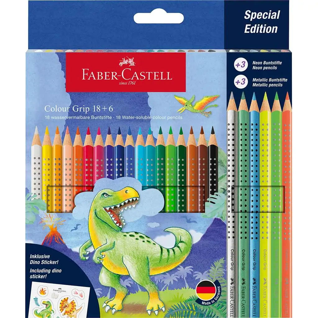 imagen de Faber-Castell: Set de lápices de colores Grip de dinosaurios 18+6 unidades 1