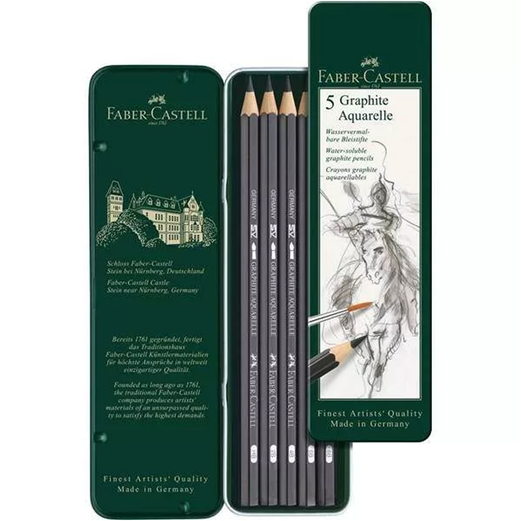 imagen de Faber-Castell: Set de lápices de grafito acuarelables en caja de metal de 5 piezas 2