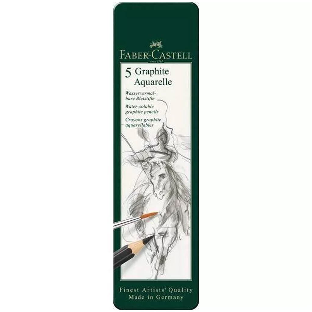 imagen de Faber-Castell: Set de lápices de grafito acuarelables en caja de metal de 5 piezas 1