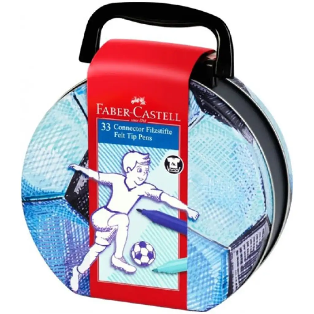 imagen de Faber Castell: Set de rotuladores Connector de fútbol de 33 piezas en caja de metal 1
