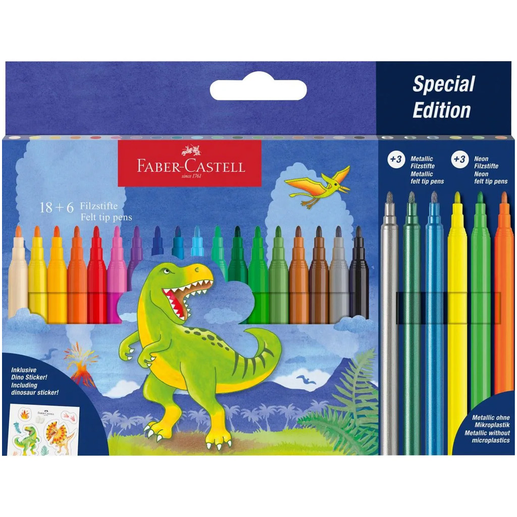 imagen de Faber-Castell: Set de rotuladores de dinosaurios 18+6 unidades 1
