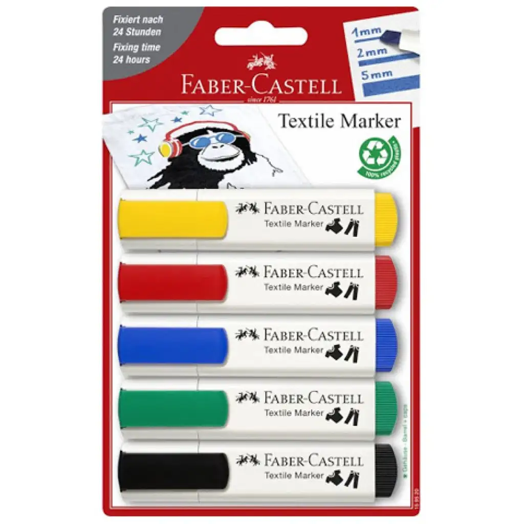 imagen de Faber-Castell: Set de rotuladores de tela de colores estándar de 5 unidades 1