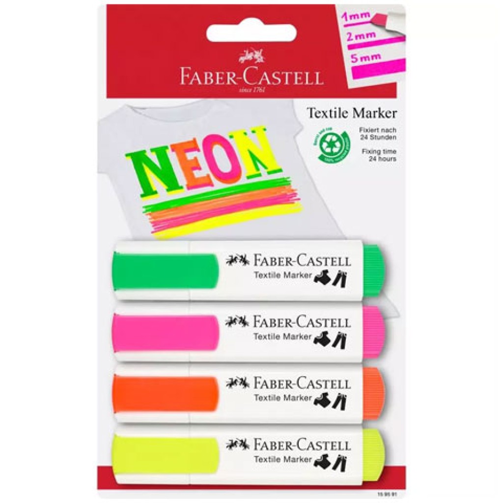 imagen de Faber-Castell: Set de rotuladores textiles de color neón de 4 piezas 1