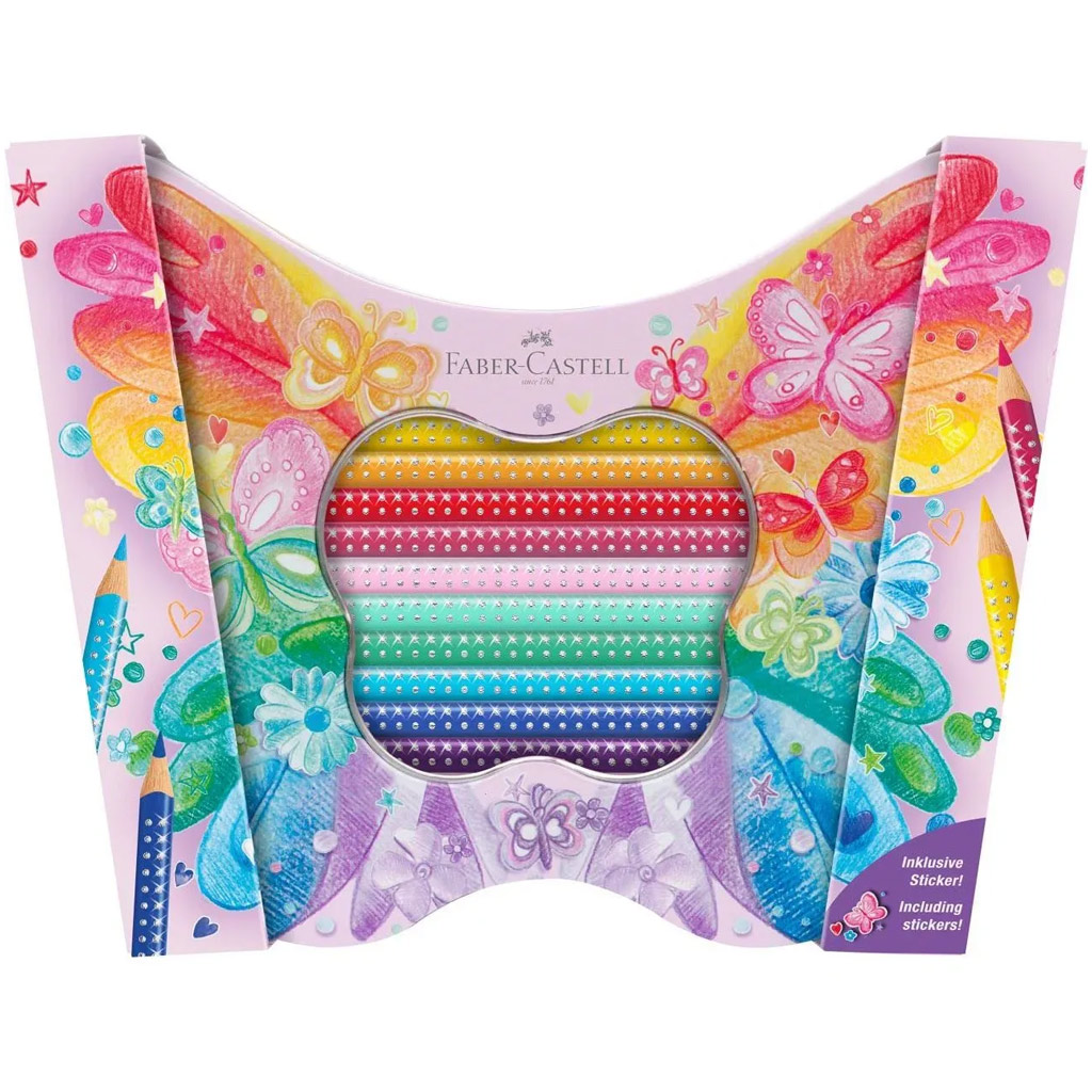 imagen de Faber-Castell: Sparkle Butterfly set de lápices de colores de 20 piezas en caja de metal 1