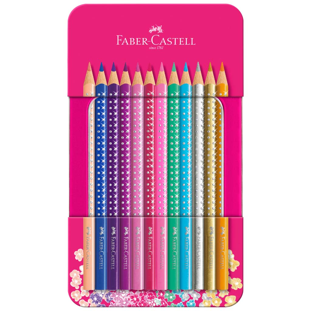 imagen de Faber-Castell: Sparkle set de 12 lápices de colores en caja de metal 1