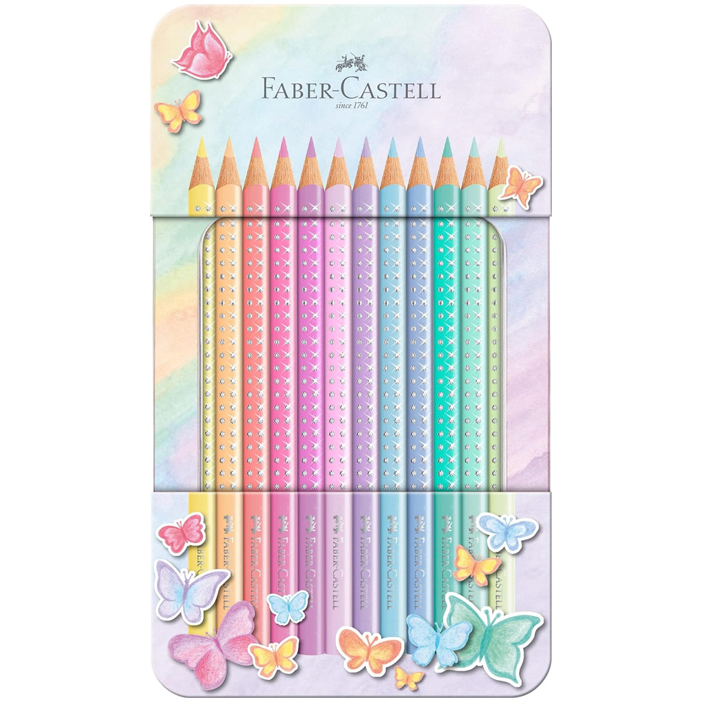 imagen de Faber-Castell: Sparkle set de 12 lápices de colores pastel en caja de metal 1