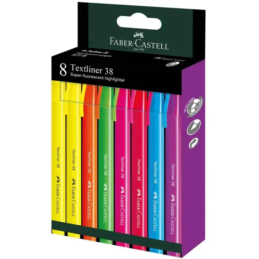 imagen de Faber-Castell: Textliner 38 Set de resaltadores fluorescentes de colores 8 unidades 1