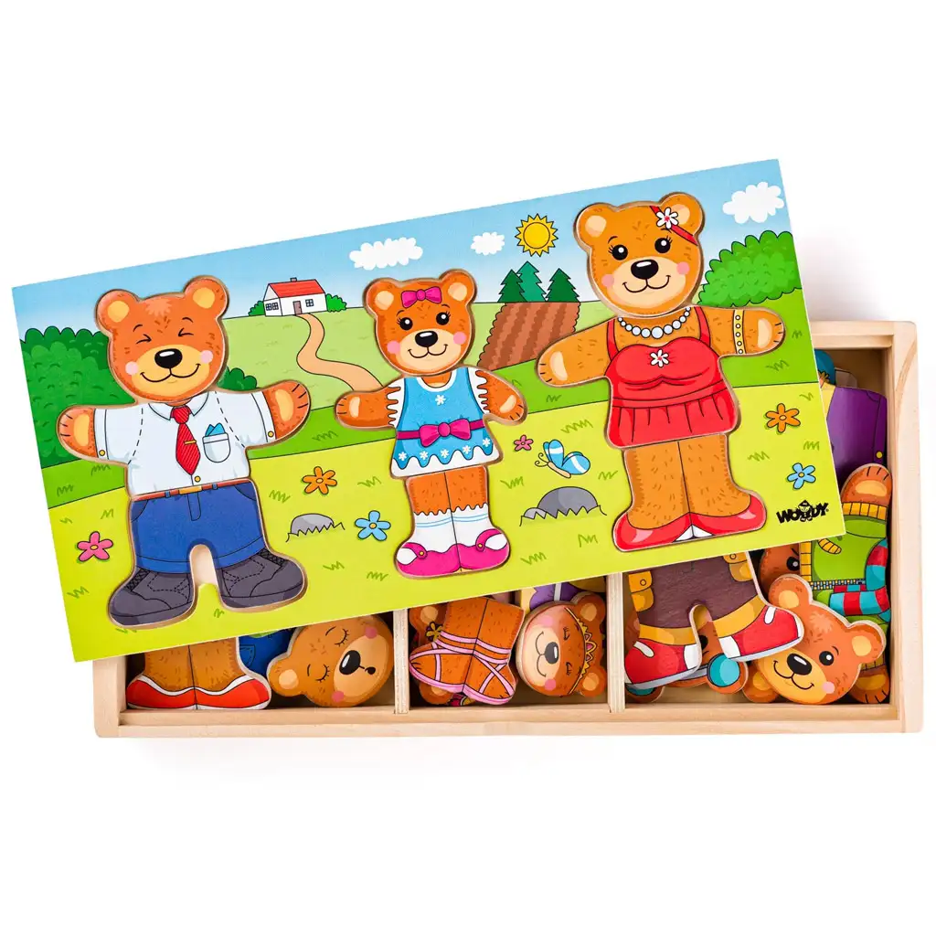 imagen de Familia de osos de vestir rompecabezas de madera - Woodyland 2