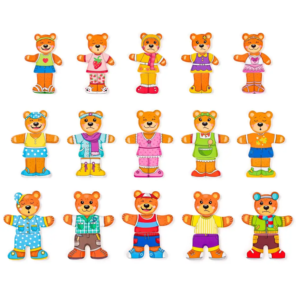 imagen de Familia de osos de vestir rompecabezas de madera - Woodyland 3