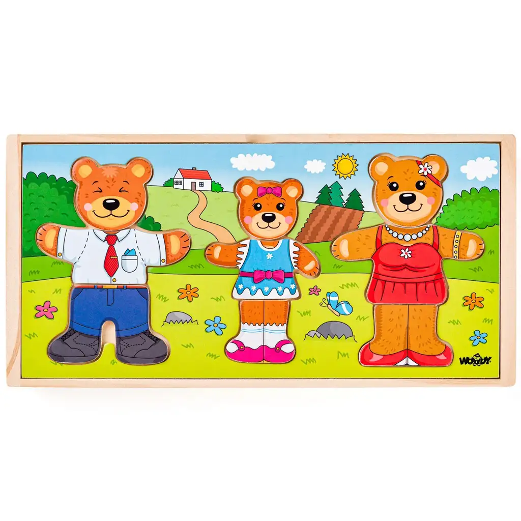 imagen de Familia de osos de vestir rompecabezas de madera - Woodyland 1