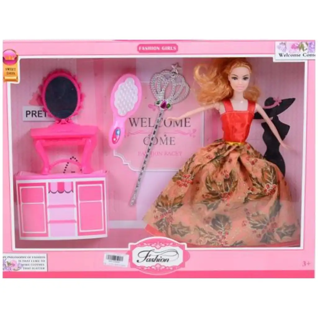 imagen de Fashion Girl: Conjunto de muñeca de moda con tocador y peine de 30cm 1