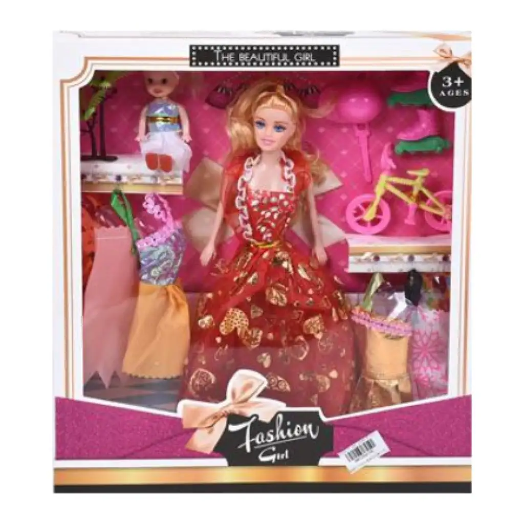 imagen de Fashion Girl: Conjunto de muñeca y muñeca infantil con bicicleta y accesorios de 28cm 1