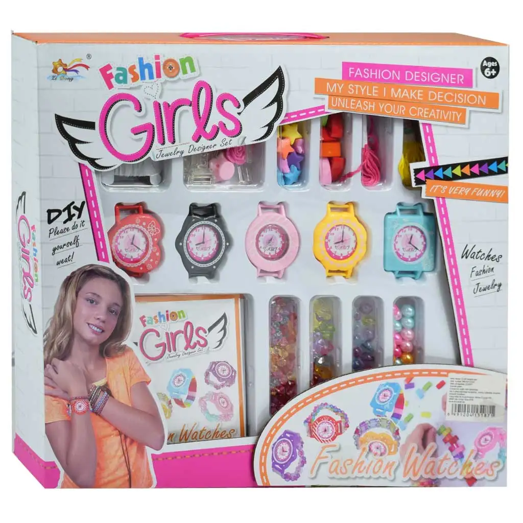 imagen de Fashion Girls: Kit de pulsera de reloj con cuentas de colores, 5 bases de reloj y accesorios 1