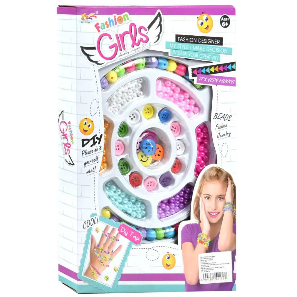 imagen de Fashion Girls: set de creación de pulseras con botones emoji y accesorios con más de 100 cuentas de colores 1