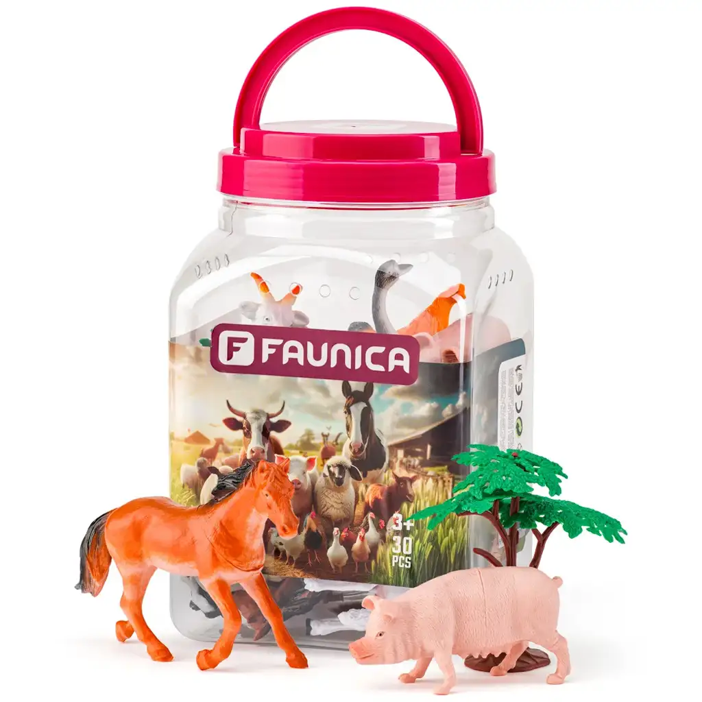 imagen de Faunica: Conjunto de juguetes de animales de granja en cubo - Woodyland 1