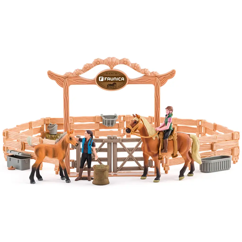 imagen de Faunica: Establo con caballos y jinetes set de juego de 23 piezas - Woodyland 2