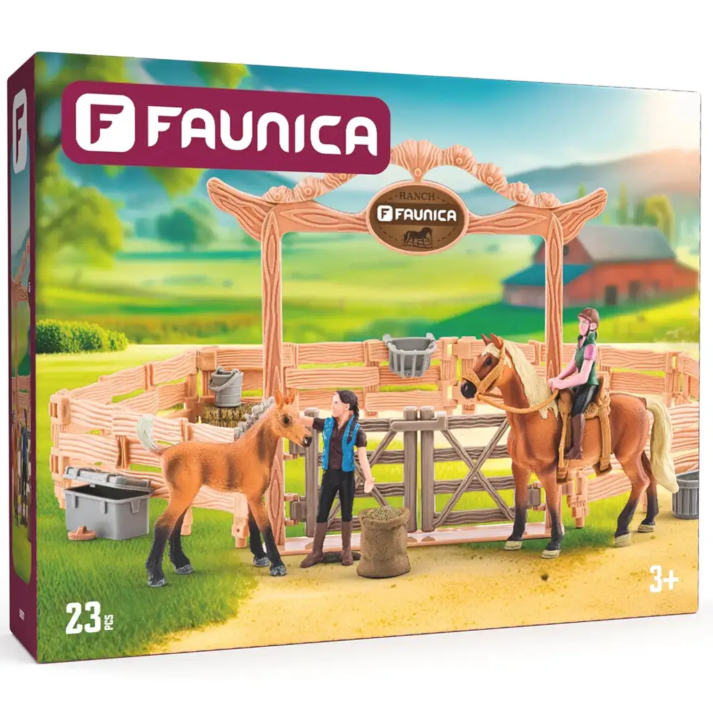 imagen de Faunica: Establo con caballos y jinetes set de juego de 23 piezas - Woodyland 1