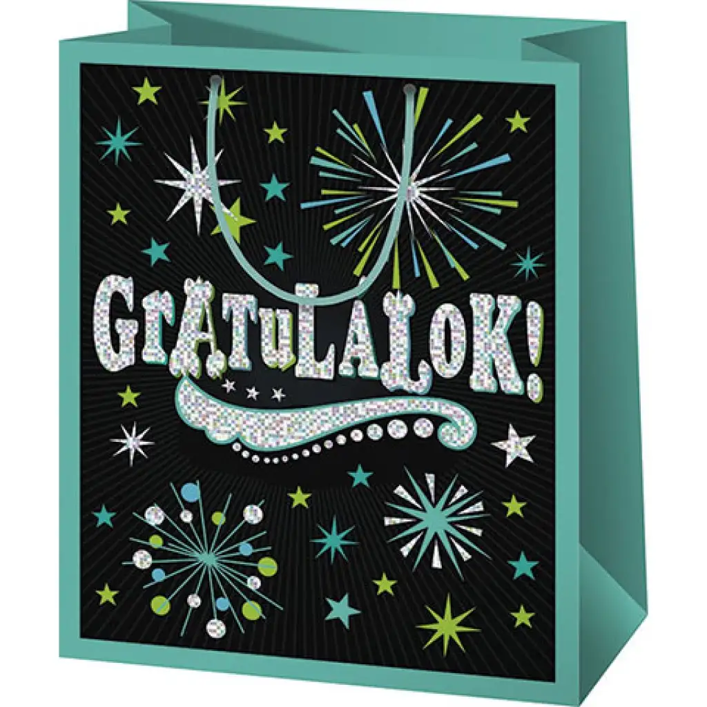 imagen de ¡Felicidades! bolsa de regalo exclusiva de tamaño normal verde 11x6x15cm 1