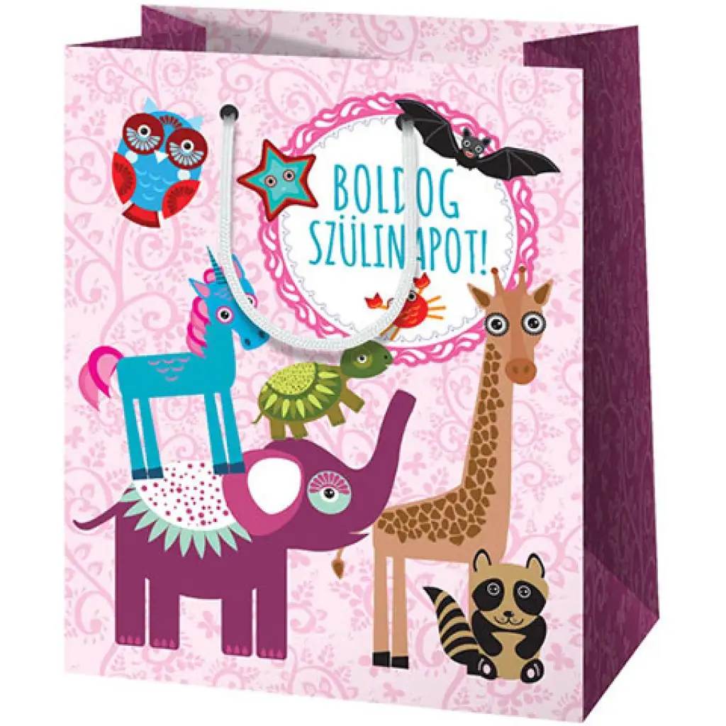 imagen de ¡Feliz cumpleaños! bolsa de regalo de tamaño gigante con estampado de animales 40x56x20cm 1