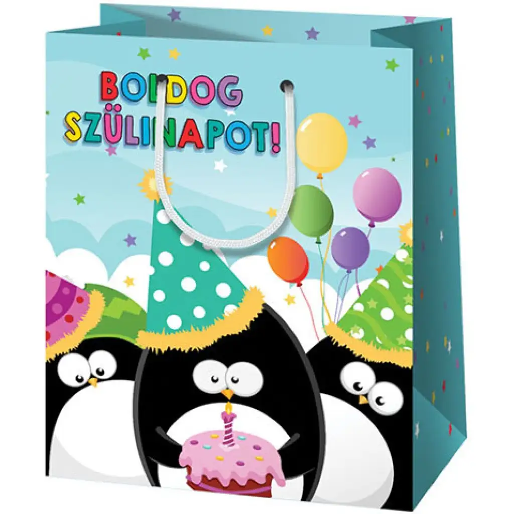 imagen de ¡Feliz cumpleaños! bolsa de regalo de tamaño gigante con estampado de pingüinos 40x56x20cm 1