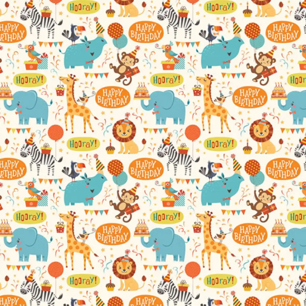 imagen de ¡Feliz Cumpleaños! Papel de regalo de animales de la jungla 100x70cm 1
