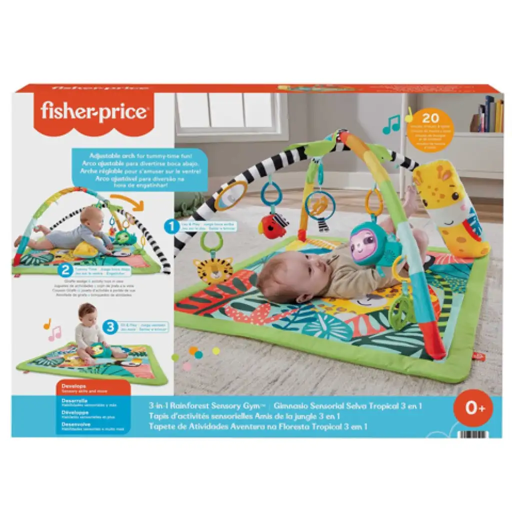 imagen de Fisher-Price: Alfombra de juego 3 en 1 con perezoso musical y almohada de barriga - Mattel 1