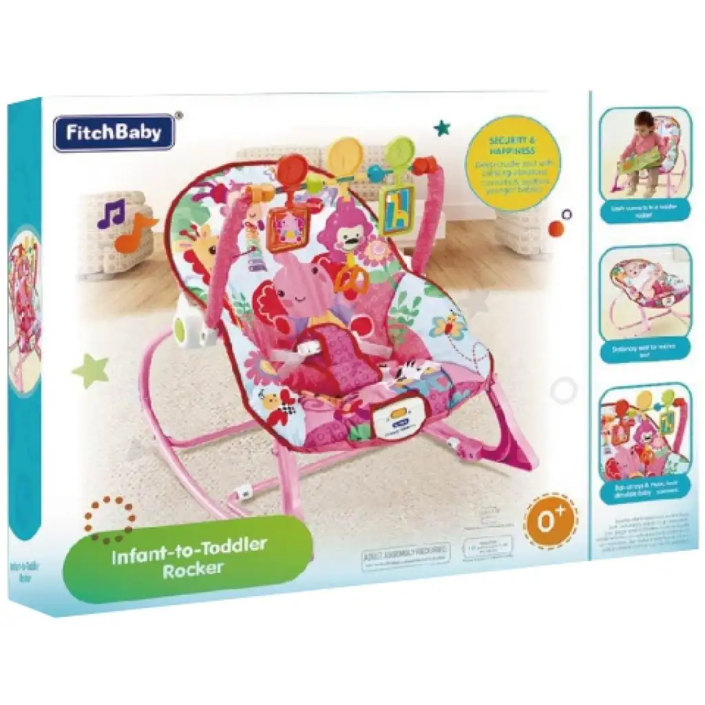 imagen de Fitch Baby: Sillón para bebés rosa con elefantes y sonido y vibración 1
