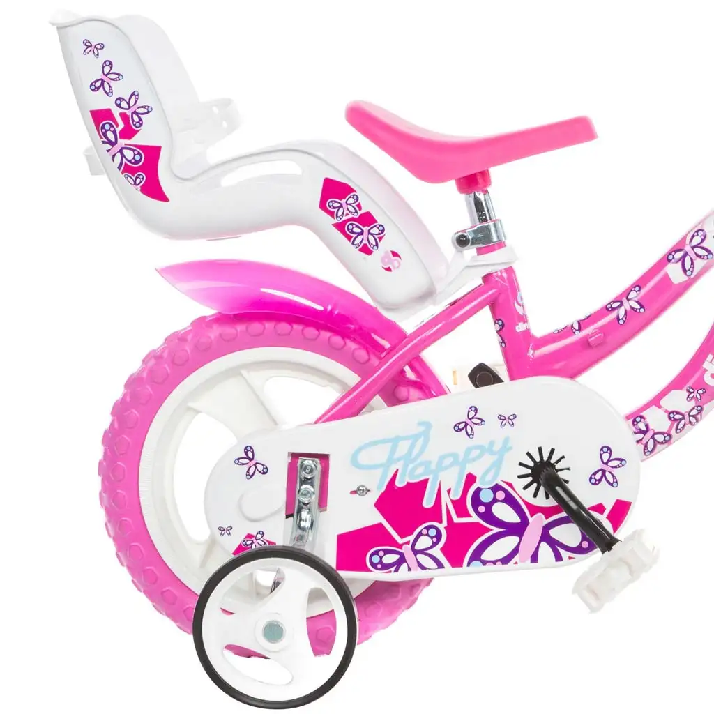 imagen de Flappy 12” bicicleta infantil con cesta y asiento para muñecas en color rosa-blanco - Dino Bikes bicicleta 2