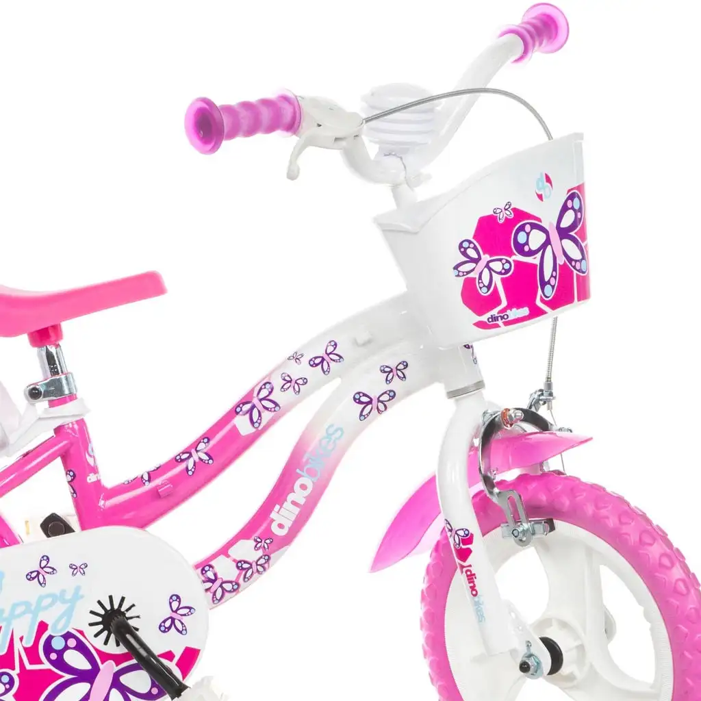 imagen de Flappy 12” bicicleta infantil con cesta y asiento para muñecas en color rosa-blanco - Dino Bikes bicicleta 3