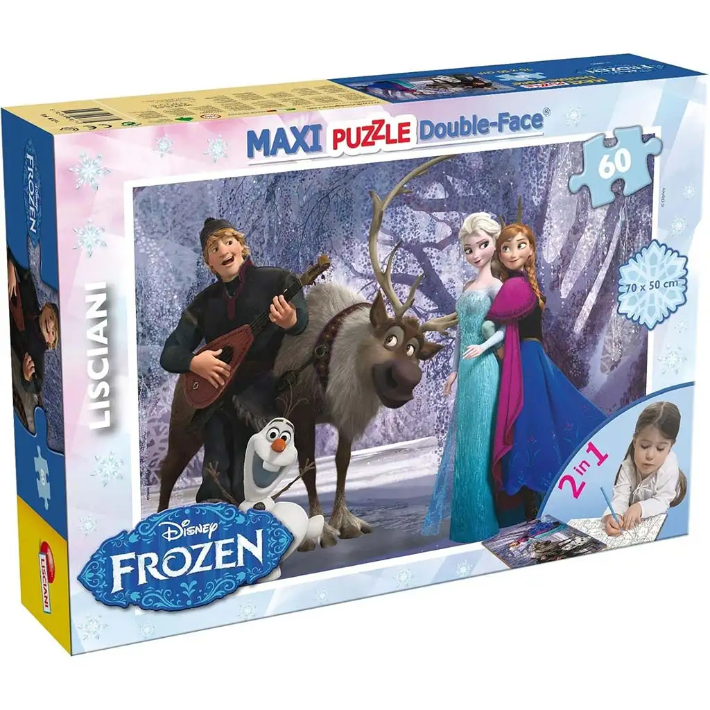 imagen de Frozen Diversión y música 2 en 1 60 piezas maxi puzzle y colorear 70x50cm - Lisciani 1