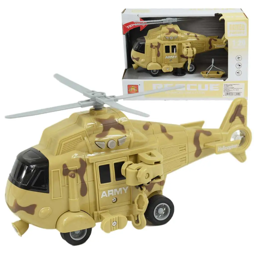 imagen de Fuerzas Armadas: Helicóptero de combate de color arena con camuflaje y efectos de luz y sonido 1/20 de escala 21cm 1
