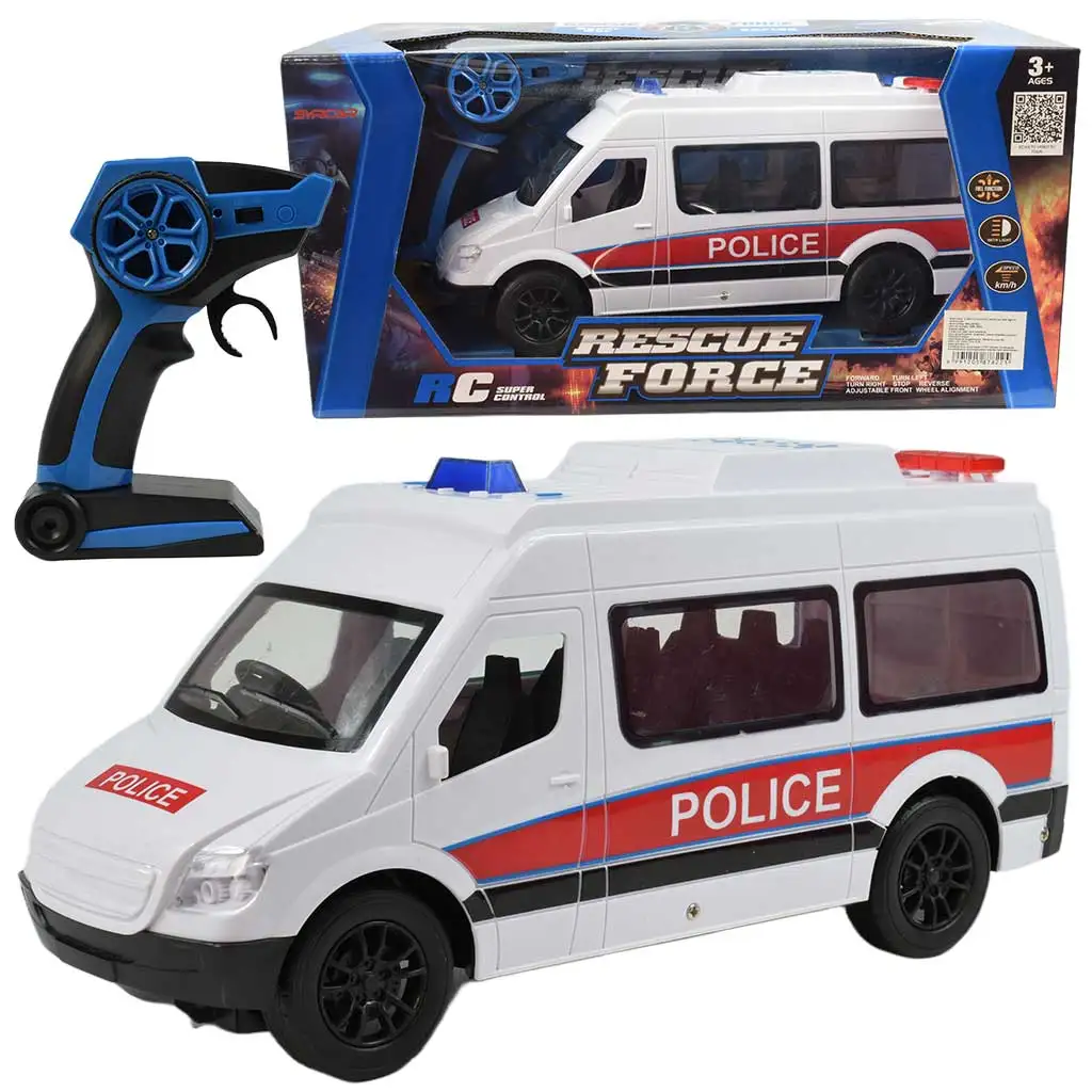 imagen de Furgón de policía blanco RC con control remoto y efectos de luz 2,4GHz escala 1/12 30cm 1