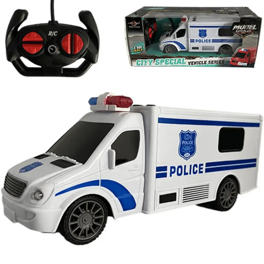 imagen de Furgón de policía RC con control remoto y efectos de luz y sonido 1:18 de escala 20cm 1