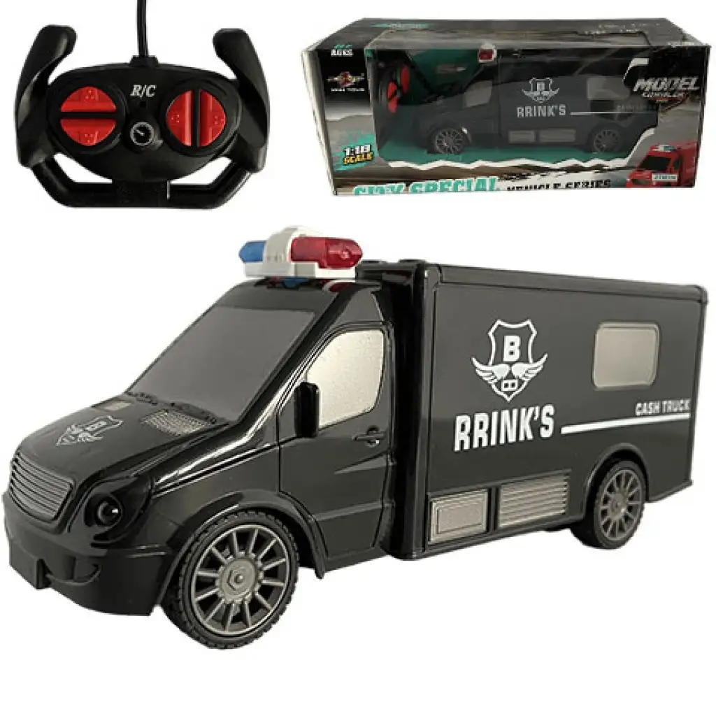 imagen de Furgón de transporte de dinero RC con control remoto con efectos de luz y sonido a escala 1:18 de 20cm 1