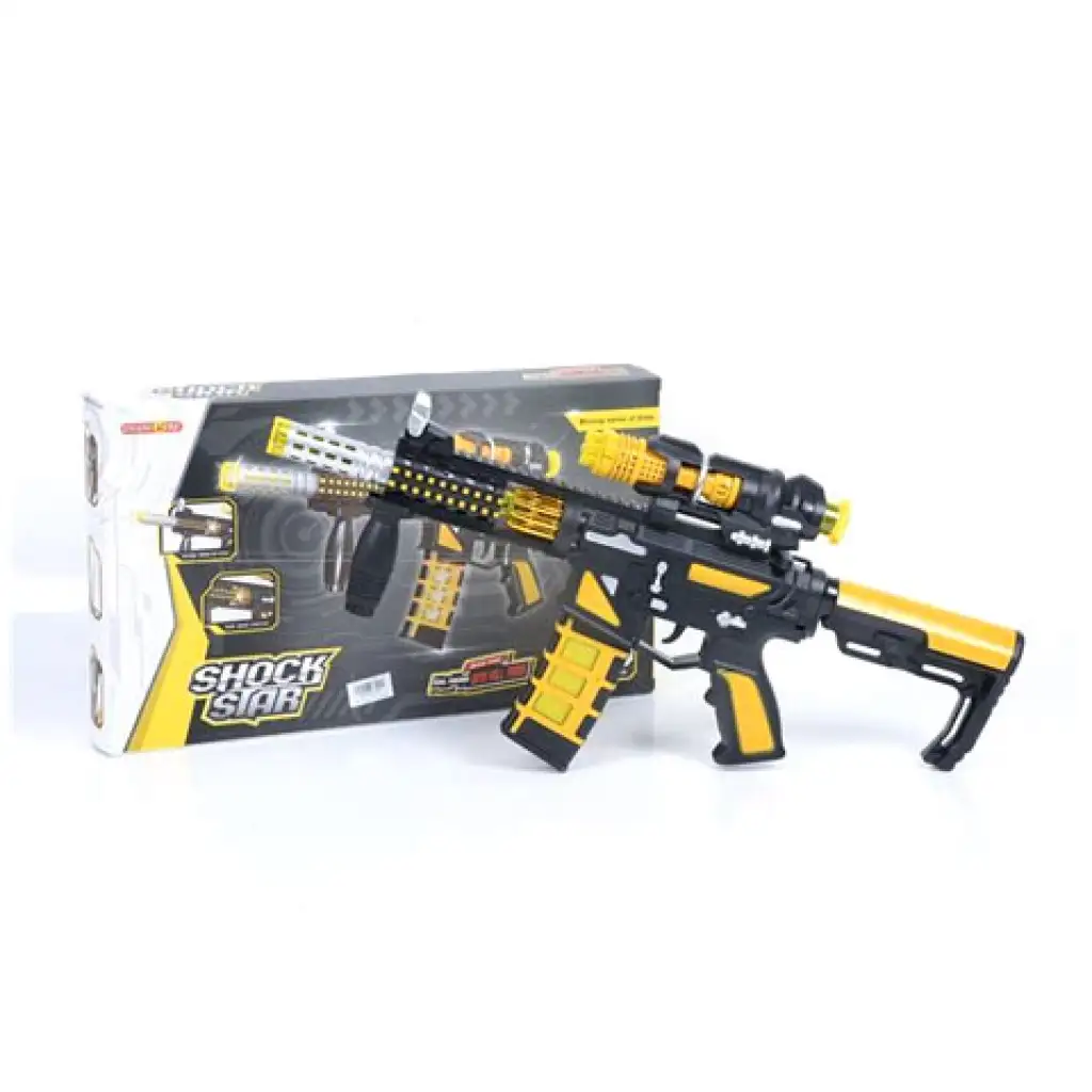 imagen de Fusil de asalto Shock Star en color amarillo con accesorios y luz 1