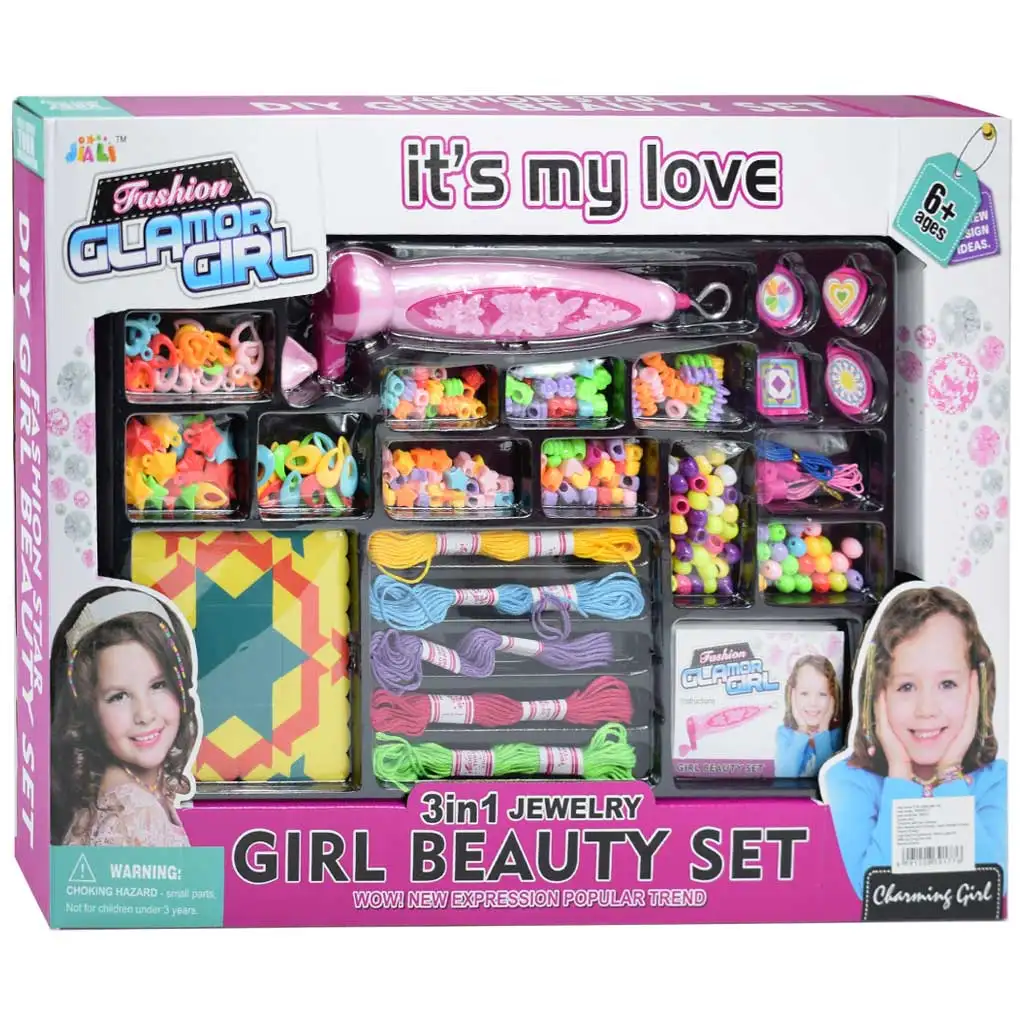 imagen de GlamorGirl: Set de cuentas para hacer joyas 500+ cuentas, con accesorios y máquina para enhebrar cuentas 1