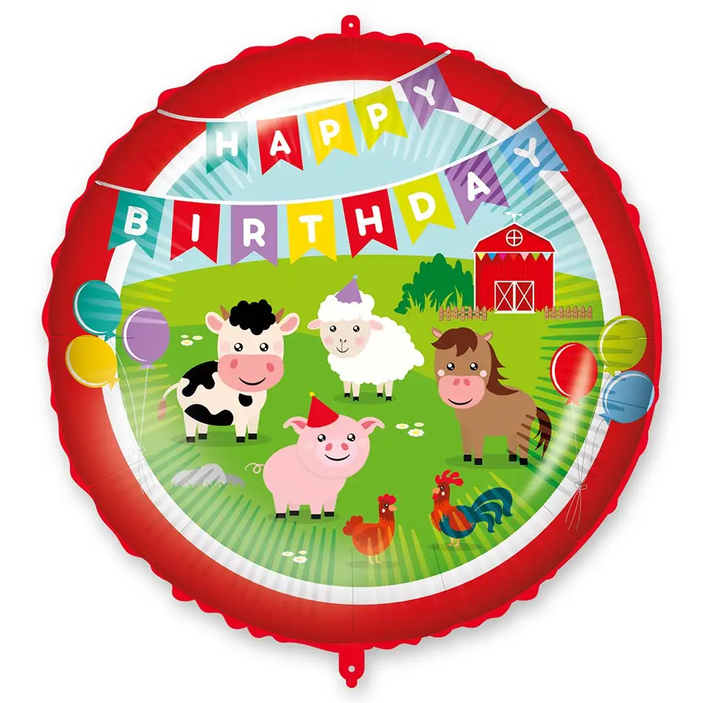 imagen de Globo de foil de cumpleaños – con el texto "Feliz Cumpleaños" y diseño de animales de granja de 46 cm 1