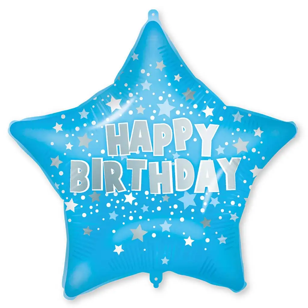 imagen de Globo de foil de cumpleaños – Con estrellas azules y el texto "Happy Birthday" de 46cm 1