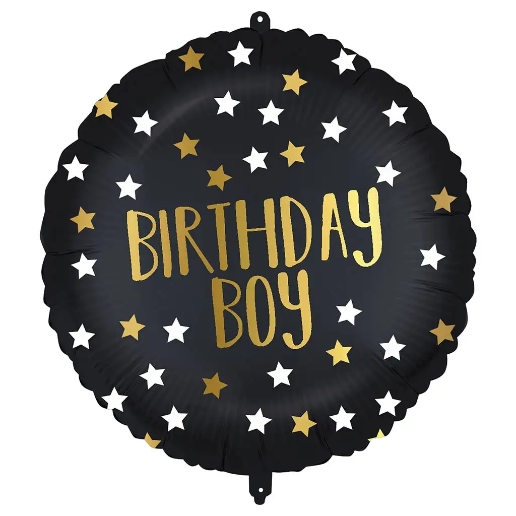 imagen de Globo de foil de cumpleaños – con la inscripción "Birthday Boy", negro-dorado con estrellas de 46 cm 1