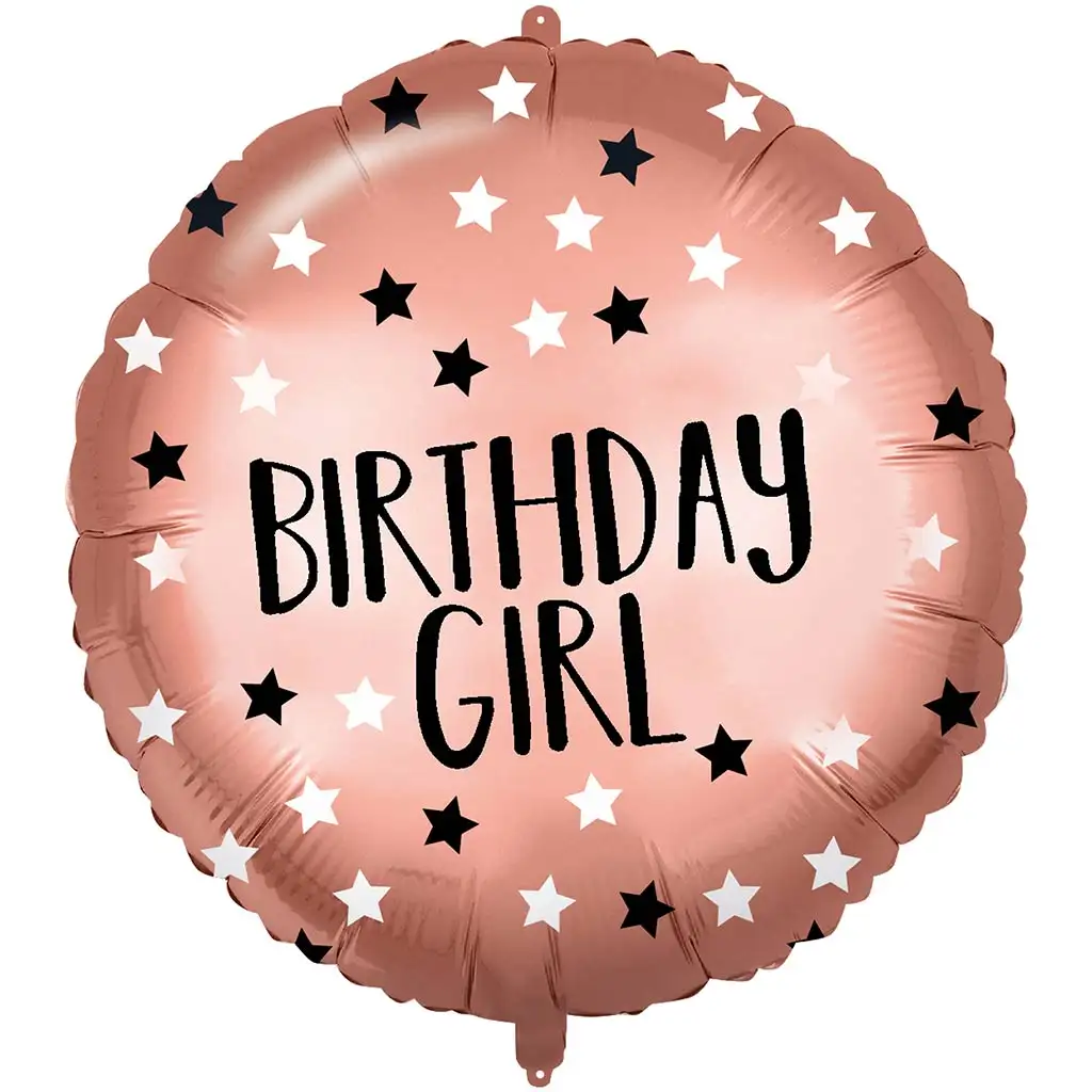 imagen de Globo de foil de cumpleaños – con la inscripción "Birthday Girl", estrellado en rosa dorado de 46 cm 1