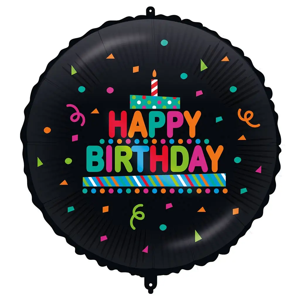 imagen de Globo de foil de cumpleaños – con la inscripción "Happy Birthday", con confeti de pastel, fondo negro 46cm 1