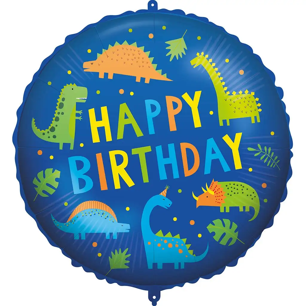 imagen de Globo de foil de cumpleaños – con la inscripción "Happy Birthday" y diseño de dinosaurios 46cm 1
