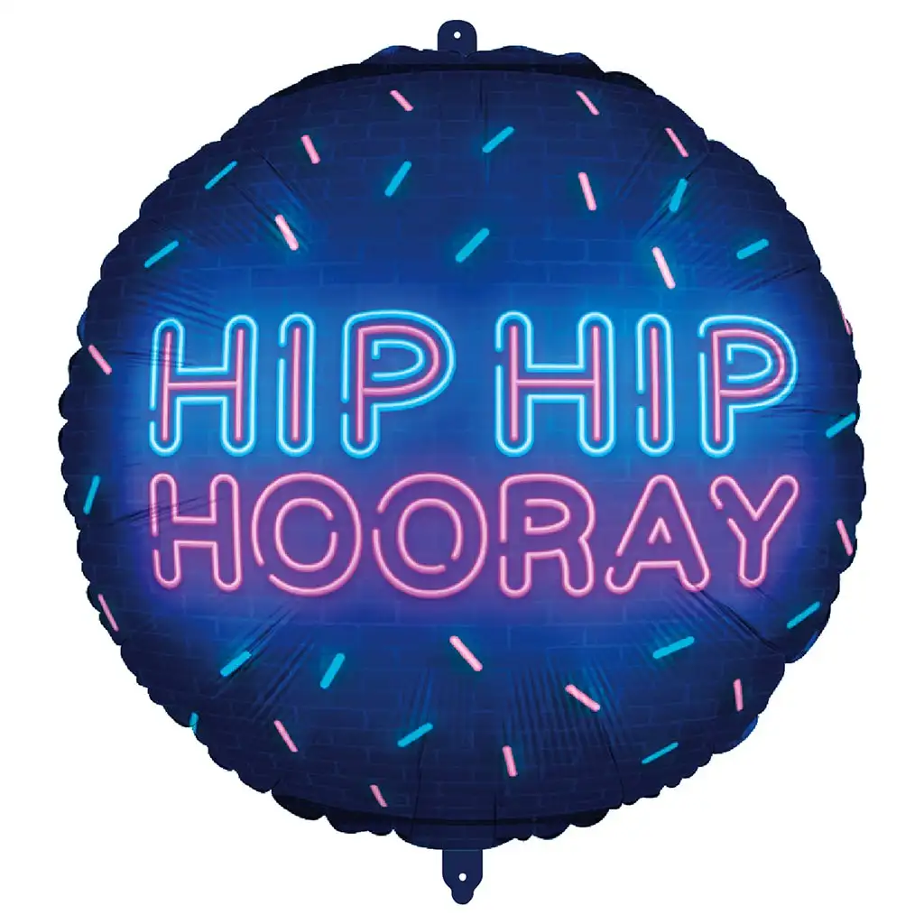 imagen de Globo de foil – "HIP HIP HOORAY" con inscripción neón de 46 cm 1